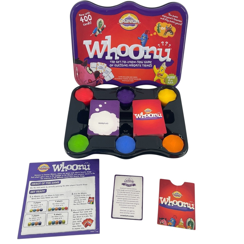 Cranium Whoonu Board Game 2008 Family Edition Purple Tin